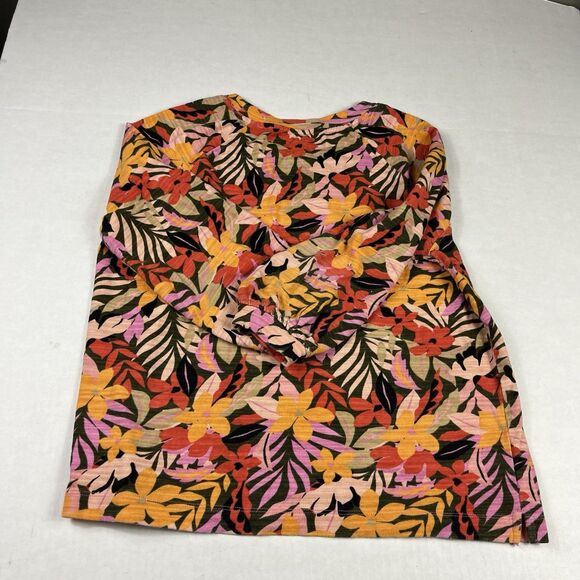 Loft Cotton Top Small 3/4 Sleeve Tropical Floral Print Casual Spring Boxy Blouse - Picture 9 of 10